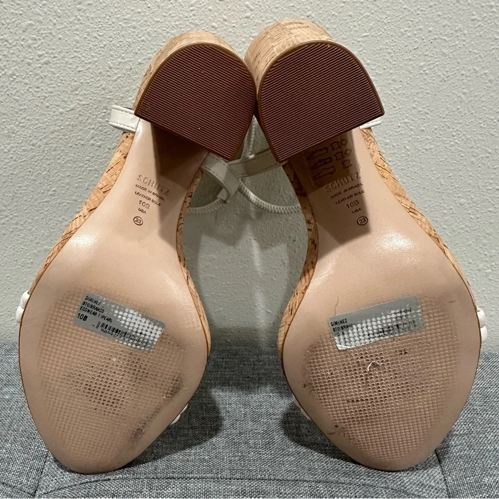 SCHUTZ Gimenez Mid White Cork Heel Sandals